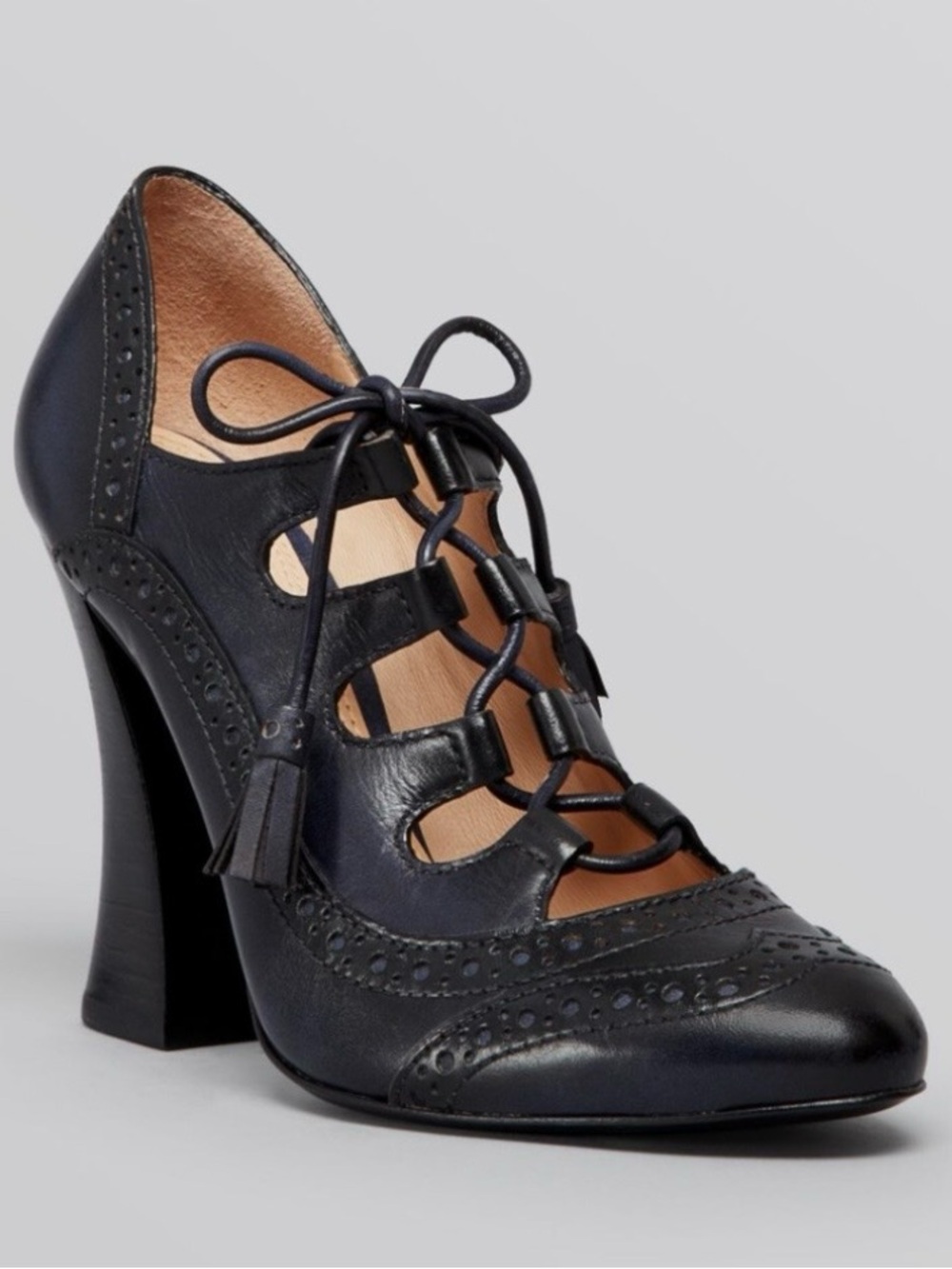 Tory Burch Women's Black Lace-Up Heeled Oxford Shoes